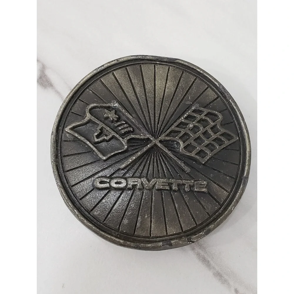 Vintage 1976 Corvette Belt Buckle Flag Logo‎ Round Indiana Metal Craft Car Show